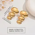 Golden stainless steel triple drop stud earrings in tiered oval design for beach style - Triple Oval Teardrop (FYD6088)