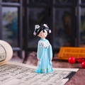 Traditional Chinese lady figurine in blue dress holding a white cat desk ornament - Small Holding Cat Style
