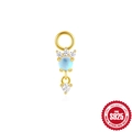 Pendentif de boucle d'oreille en argent S925 avec pierre bleue et dorure - Pièce Unique / Or - Bleu & Blanc Rond