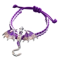 Pulsera de dragón tejida en púrpura con colgante de plata y brillantes diamantes - Pulsera (H-106) / Plata Antigua Trenzado Violeta-Blanco