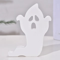 Cute wooden standing ghost decor with matte white finish for Halloween tiered tray - Style B