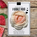 Pink and white crocheted rose heart pocket hug card on a rustic wood background - Gradient Pink Rose