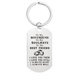 Detail of silver stainless steel dog tag keychain with engraved romantic quote for boyfriend - AY010 (To My Boyfriend - Rings)