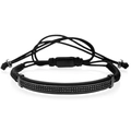 Men's adjustable black braided rope bracelet featuring double-row black zircon inlay - Black Curved Tube