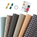 Blue plaid kraft gift wrapping paper set with ribbons and gold thank you stickers - Set 3 / 50x70cm