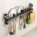 600mm Gunmetal Kitchen Wall Rack with 12 Hooks, Knife Slots, and Double Rod Design - Double Bar 60cm/12 Hooks/Gun Grey