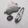 Faux silk sleep set including dark grey eye mask, twisted headband, and scrunchie - Business Grey