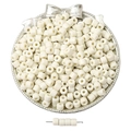 Creamy white cylindrical acrylic beads for DIY jewelry making in a silver metal container - Beige