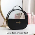 Large black crescent PU cosmetic bag with transparent PVC panel and golden zipper - Large Semicircle - Black / 23*23*11cm