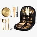 Portable golden stainless steel camping cutlery set for two with black storage bag - [Standard] Gold 10-Piece Set