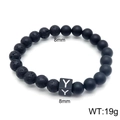 8mm black agate and volcanic stone beaded bracelet with letter Y stainless steel bead - Letter Y Style (KB122547-Z) / 8mm