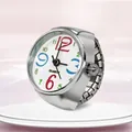 Silver stretch ring watch with colorful Arabic numerals and white dial for couples - Colorful