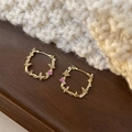Vintage golden earrings with pink crystals and butterfly details on knit texture - A25 Gold Butterfly Hoop Earrings