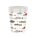 Disposable paper cups featuring detailed fish and fishing float patterns for theme parties - Fishing Printed Paper Cups