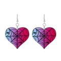 Gothic heart earrings featuring purple gradient acrylic with black spider web design - 06 Heart Gradient Spider Web