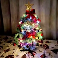 Mini tabletop Christmas tree with LED lights, red bows, and gold star topper - 40cm Green Tree with Accessories and 2x Battery Color Light