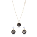 Titanium steel heart necklace and earrings set with Love engraving and cubic zirconia - Gold