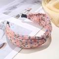 Pink floral print wide headband with bow knot design and soft fabric finish - Floral Knot (FK-B178 Pink)