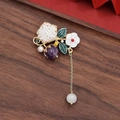 Elegant Chinese style gold brooch with shell flower, amethyst, and long tassel detail - 373# Chinese Style