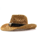 Cappello da cowboy in paglia da uomo con fascia etnica e ornamento a teschio di toro vintage - M(56-58cm) / Cachi