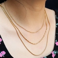 Chic triple-layered gold plated stainless steel necklace with snake and rope chains - Style 4-14 (Gold 3-Layer: Link+Twist+Snake)