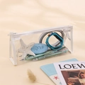 Transparent PVC pencil case with white trim, storage for pens and school supplies - White