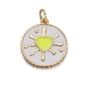 Detail of a round gold-plated pendant with a green heart and radiant sunburst rays - 04-Fluorescent Green Compass Heart