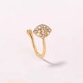 Detailed view of golden U-shaped non-piercing nose ring with evil eye and pavé zircon stones - SE1442 Gold Evil Eye