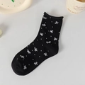 Mid-calf black cotton socks featuring white polka dots and a delicate bow detail - 36-40 / Black with Polka Dot Bow