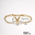 Gold plated letter Y pendant bracelet with zircon stones and snap buckle closure - Letter Y