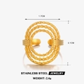Minimalistische gouden roestvrijstalen ring met vierlaagse concentrische bamboetextuur - Ronde Schubben Ring / Goud