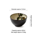 Ciotola in ceramica giapponese da 420ml con esterno a coste marroni e decoro a foglia - 4,8 Pollici / Filo dinamico