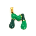 18k gold plated bubble letter M pendant with green enamel finish for jewelry DIY - Sp640g-m (single Pendant)