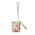 Silicone bead wristlet with colorful tie-dye leather wallet and decorative tassel charm - Green Tie Dye