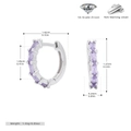 Detailed view of S925 silver hoop earrings with purple 5A zircon and size dimensions - Silver/Purple Zirconia