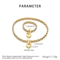 Dettagli set collana e bracciale bizantini in acciaio dorato con ciondolo a cuore - Set di gioielli d'oro (KS224746-Z)