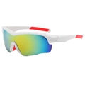 Men's cycling sports sunglasses with white frame and rainbow polarized lenses - 9189 White Frame Orange Lens