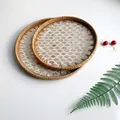 Handwoven rattan tray set with inlaid mother of pearl mosaic for home storage - Gold Fish Scales / 2-Piece Set
