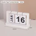Minimalist white wooden flip calendar for desk decor, size 19.5x8x11.5cm, stylish perpetual design - White MDF Style