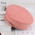 Pink flat top beret hat in twill cotton with silver buckle detail on magazine background - One Size 58cm / Pink Fabric Style