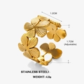 Anillo ajustable de acero inoxidable dorado con motivos de flores de cinco pétalos - Dorado
