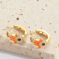 Gold Hamsa Hand earrings with evil eye motif and clear zircon stone accents - Orange