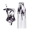 Women's one shoulder swimsuit with matching floral wide leg pants resort set - S / Swimsuit Set (Swimsuit + Pants)