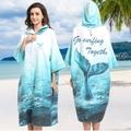 Quick-dry beach poncho in blue ocean gradient with whale tail and zipper detail - One Size / Zipper Style - Whale Tail