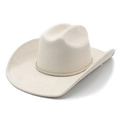 Cappello da cowboy classico in lana bianco crema con elegante fascia di perle e strass - M (56-57 cm) / Beige