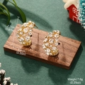 Macro shot of gold-plated crescent earrings with sparkling rhinestones and size details - Half Moon Curved Rhinestone Earrings