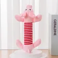 Pink plush pig dog toy with red stripes, size 22x10cm, for puppy teething and interaction - Long Pink Pig