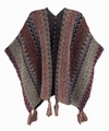 Ethnic knit shawl with wave pattern, pink and purple fringe wrap poncho for women - Cardigans / Taro Purple