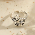 Anello vintage in argento regolabile con motivi floreali a cuore in argento sterling S925 - Stile Farfalla (JZ0145) / Aperto Regolabile