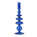 French vintage style stacked blue glass candle holder with textured round base - Blue Multi-Node Stack (D4)